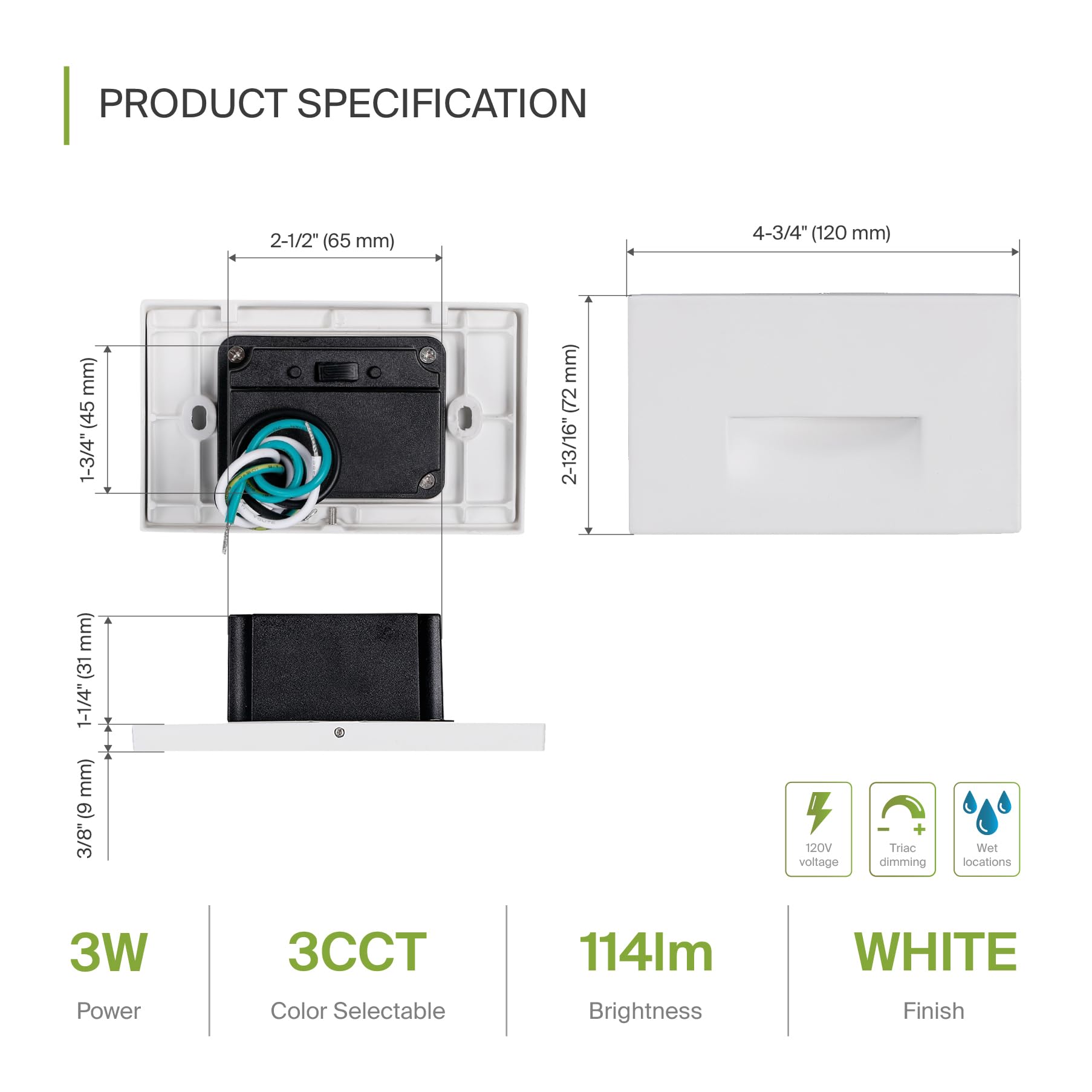 ASD LED Recessed Step Light Fixture, Dimmable, Waterproof, 3W 120LM, 4.75 Inch, White, 24 Pack