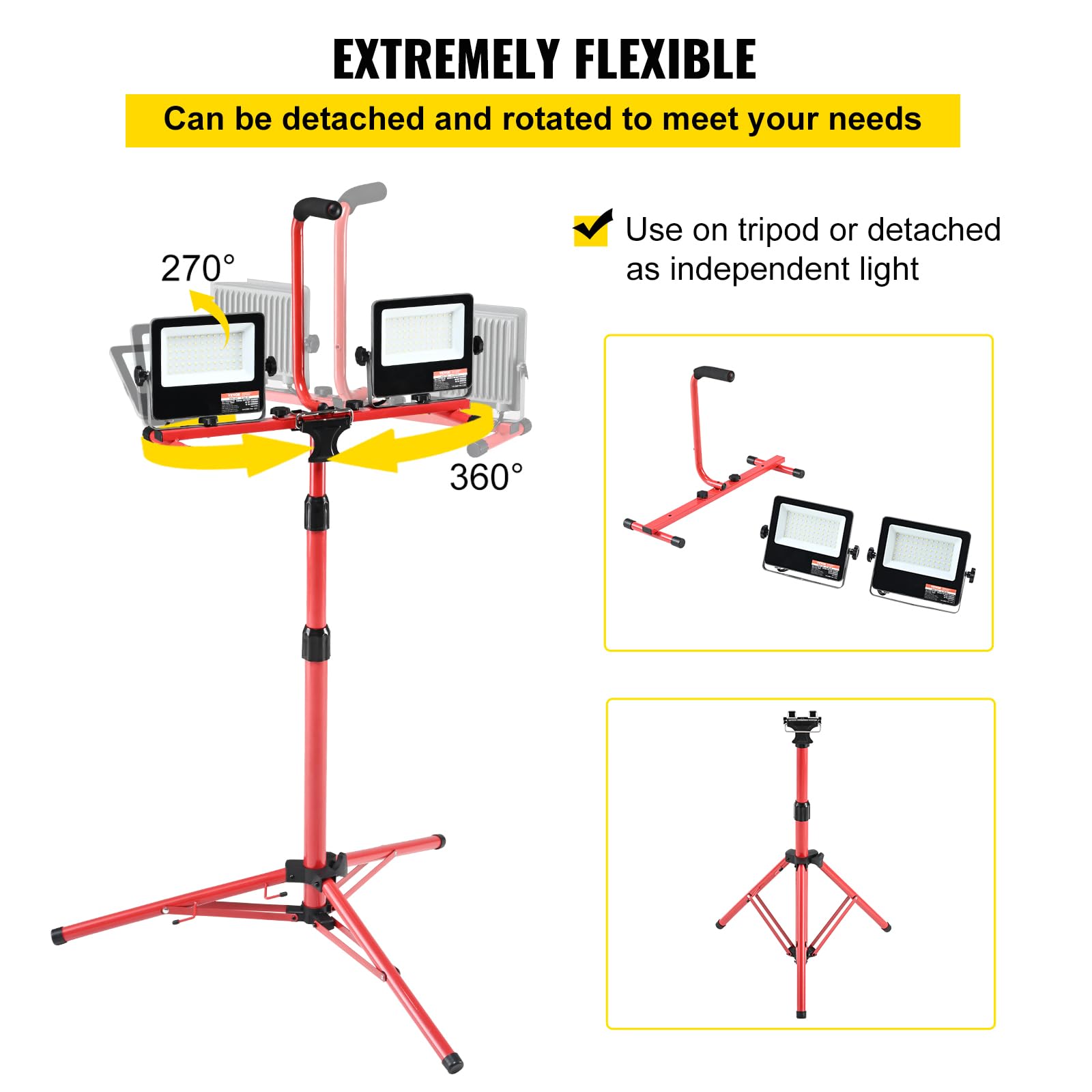 Vevor Led Work Light With Stand, 2Pcs 10000 Lumen Dual-Head Led Work Light With 27.6''-68.1'' Adjustable And Foldable Tripod Sta