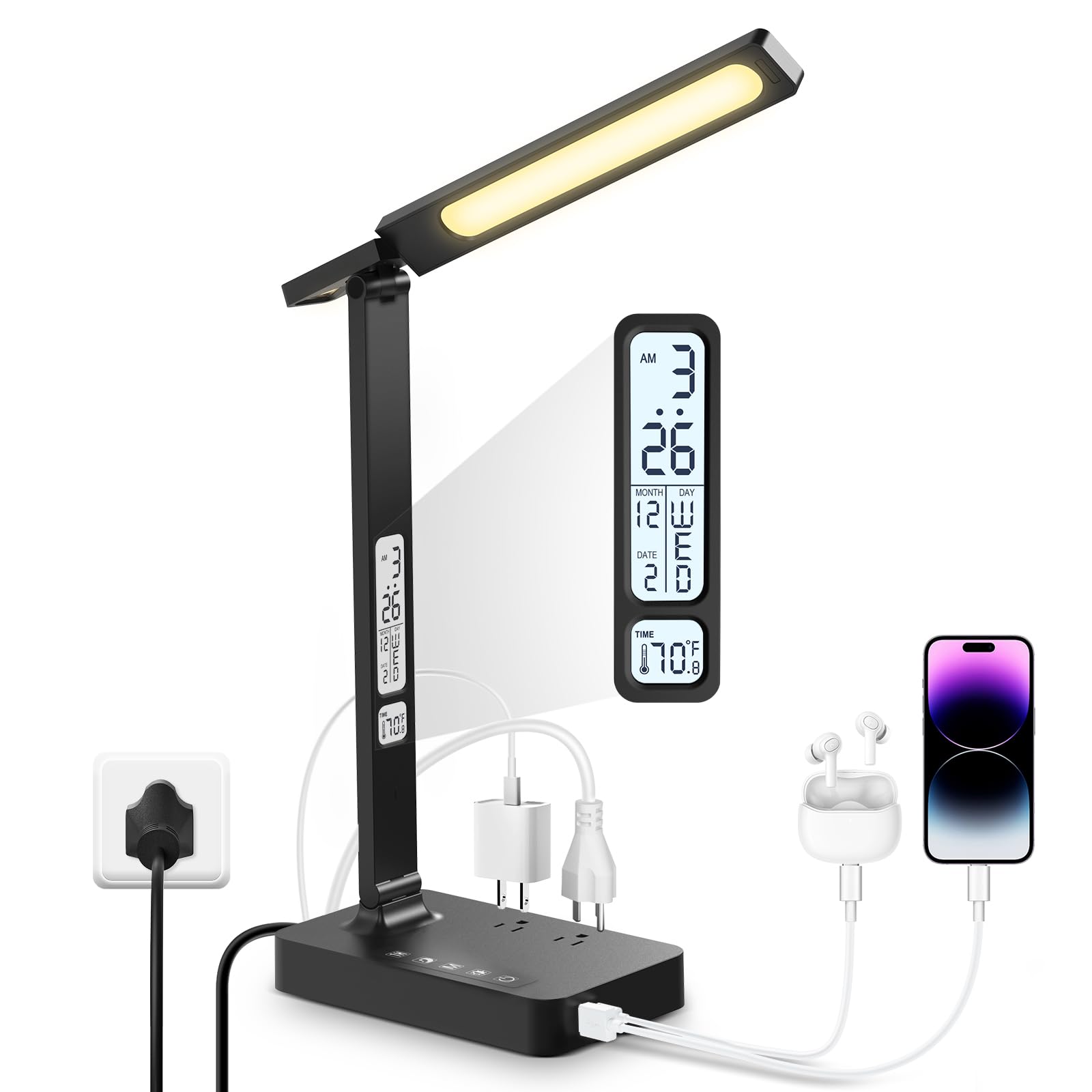 Infiway Desk Lamp with USB Charging Port: LED Eye-Caring Smart Table Light for Home Office - 1 Type-C, 1 USB-A Charging Port, 2 