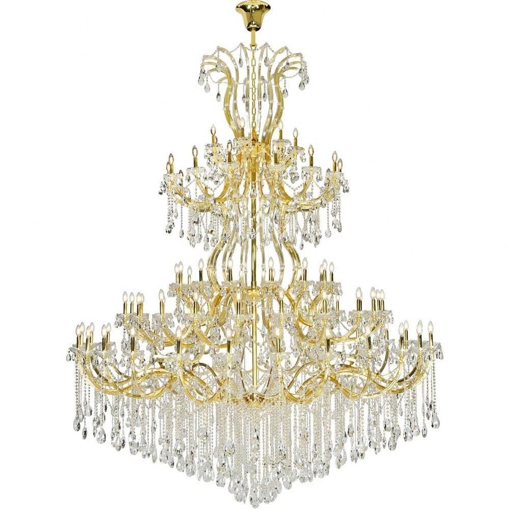 Elegant Lighting Maria Theresa 84 Light Gold Chandelier with Clear Tear Drop Crystals Clear Elegant Cut Crystal