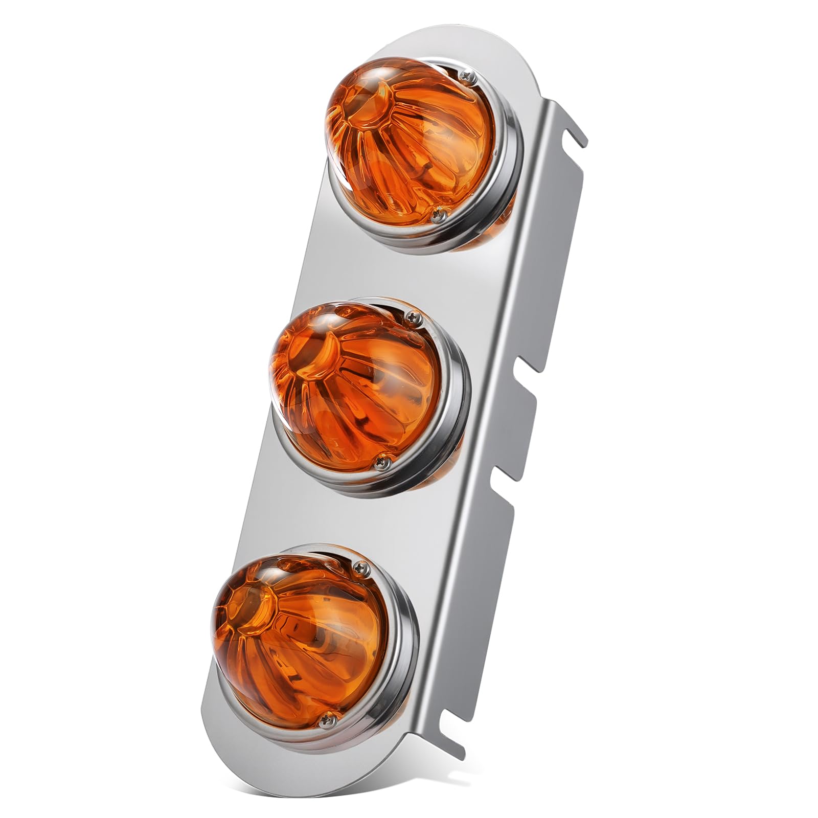 Partsam 1Pcs Radius-Style 14 Front Air Cleaner Light Bar with 3Pcs Glass Watermelon Lights  Stainless Steel Bracket  Compatible with Peterbilt Kenworth Freightliner Trucks  Amber Lens