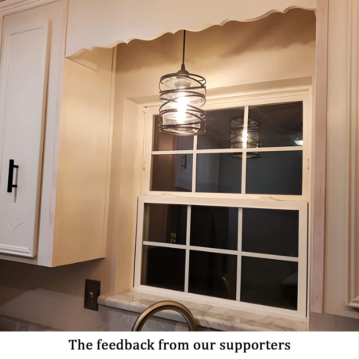 FISGONI Modern Mini Pendant Light, Handblown Seeded Glass Shade, 6.30in Matte Black Spiral Cage, Adjustable Cord for Dining Room