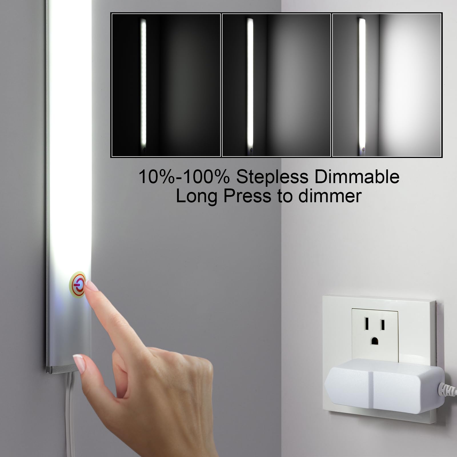 JUSJUBR 15 Inch LED Under Cabinet Lighting, Dimmable Touch Switch, Cold White 6000K - Ideal for Desk and Counter Lighting