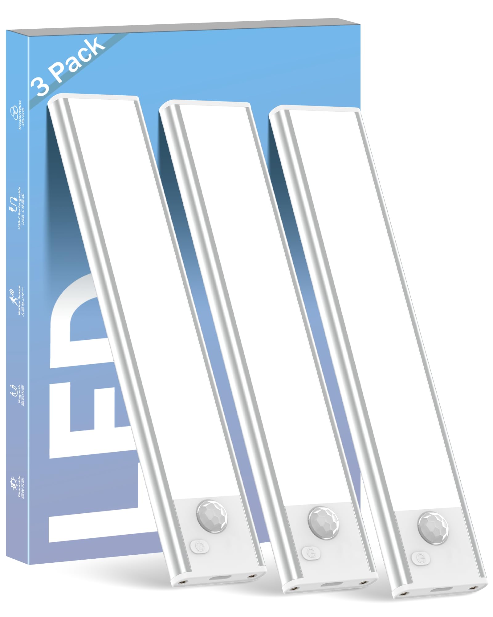 ASOKO Under Cabinet Lights Motion Sensor Light Indoor USB-C Rechargeable LED Closet Lights Battery Operated Under Cabinet Lighti