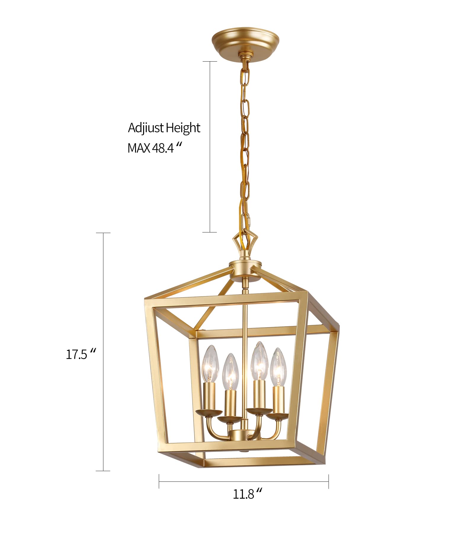 AMZASA Gold Lantern Chandelier Pendant Light Fixture, 4-Lights for Kitchen Island, Dining Room, Hallway, UL Listed, Model AS9012-4GD