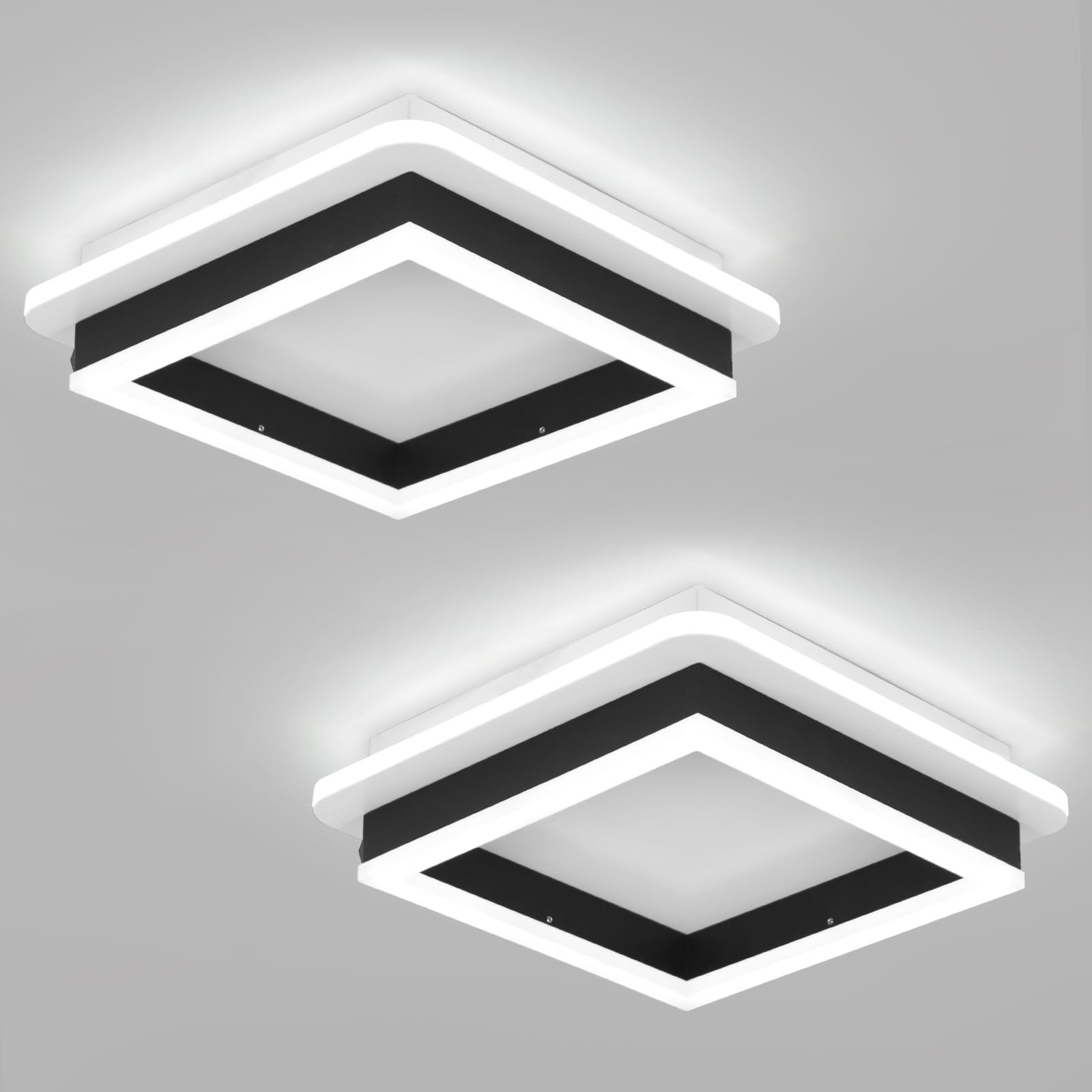 Caneoe 2 Packs Square Flush Mount Ceiling Light, 6000K Black Modern Led Ceiling Light Fixture, Minimalist Hallway Lighting Fixtu
