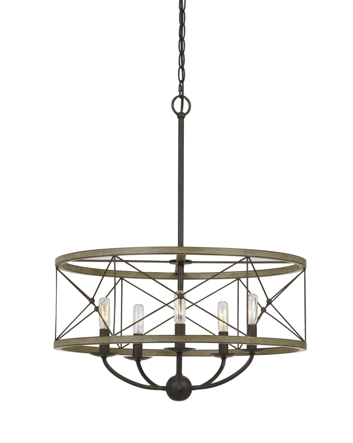 Cal Lighting FX-3685-5 Transitional Five Light Pendant from Modica Collection in Bronze / Dark Finish, 27.50x22.00x22.00, Distress Ivory/Iron