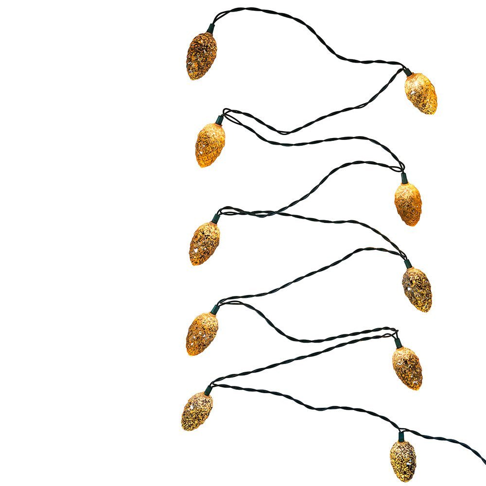 Kurt S. Adler Pinecone Light Set, 10 Lights, 11.5ft, Gold, Model UL4296, Lead Material