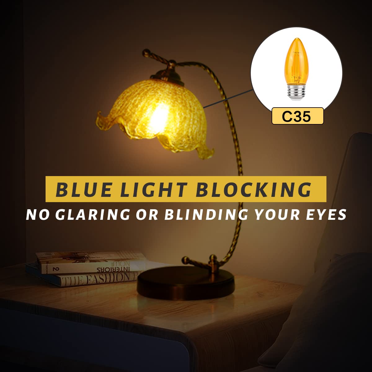 KINUR E26 B11 Amber LED Edison Light Bulbs, 4W Equivalent, 2000K Warm Light, Glass, 4 Pack