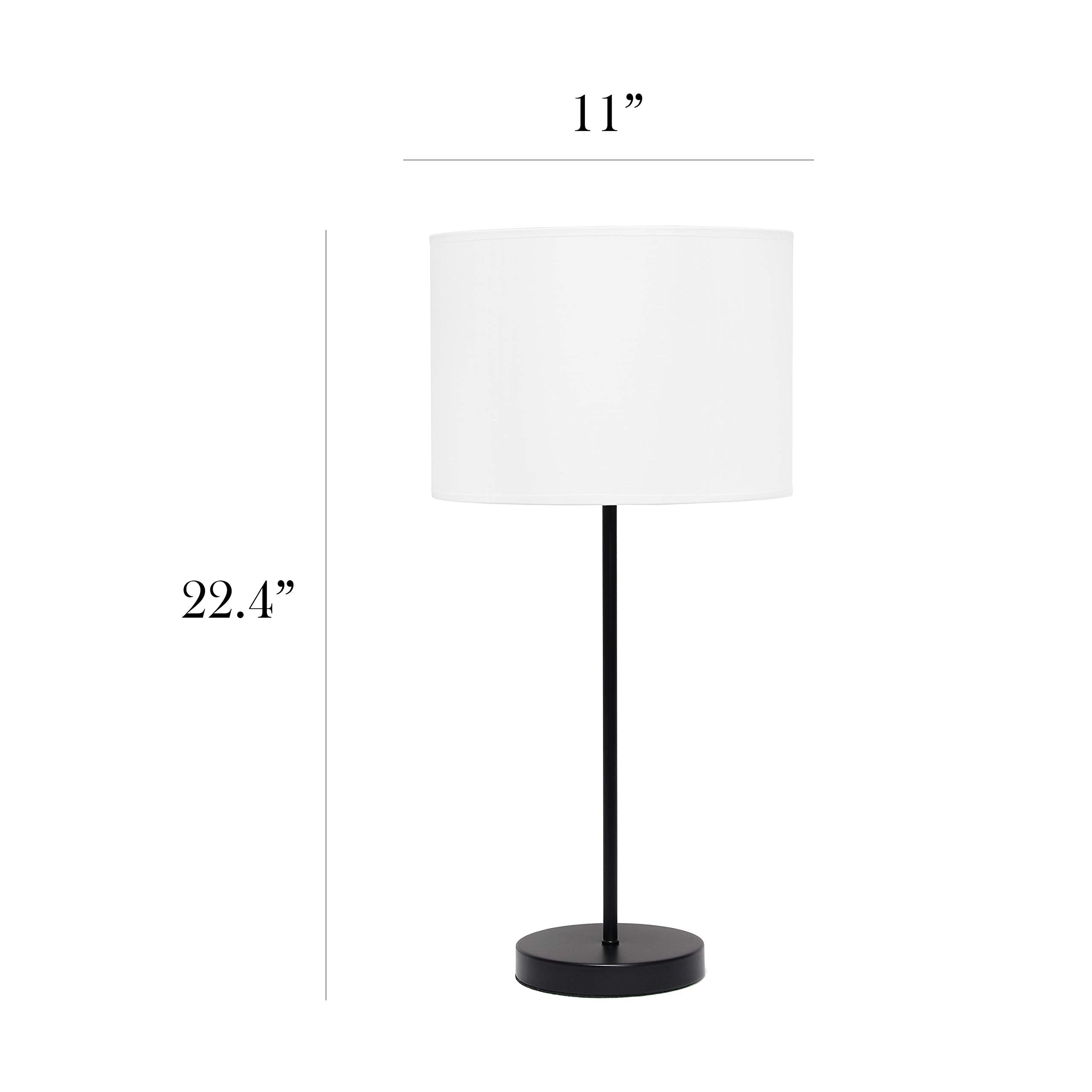 Simple Designs Lt2040-Baw 23" Standard Metal Stick Lamp With Round Base And Drum Fabric Shade For Home Décor, Bedroom, Office, Dorm, Living Room, Entryway, Foyer, Black