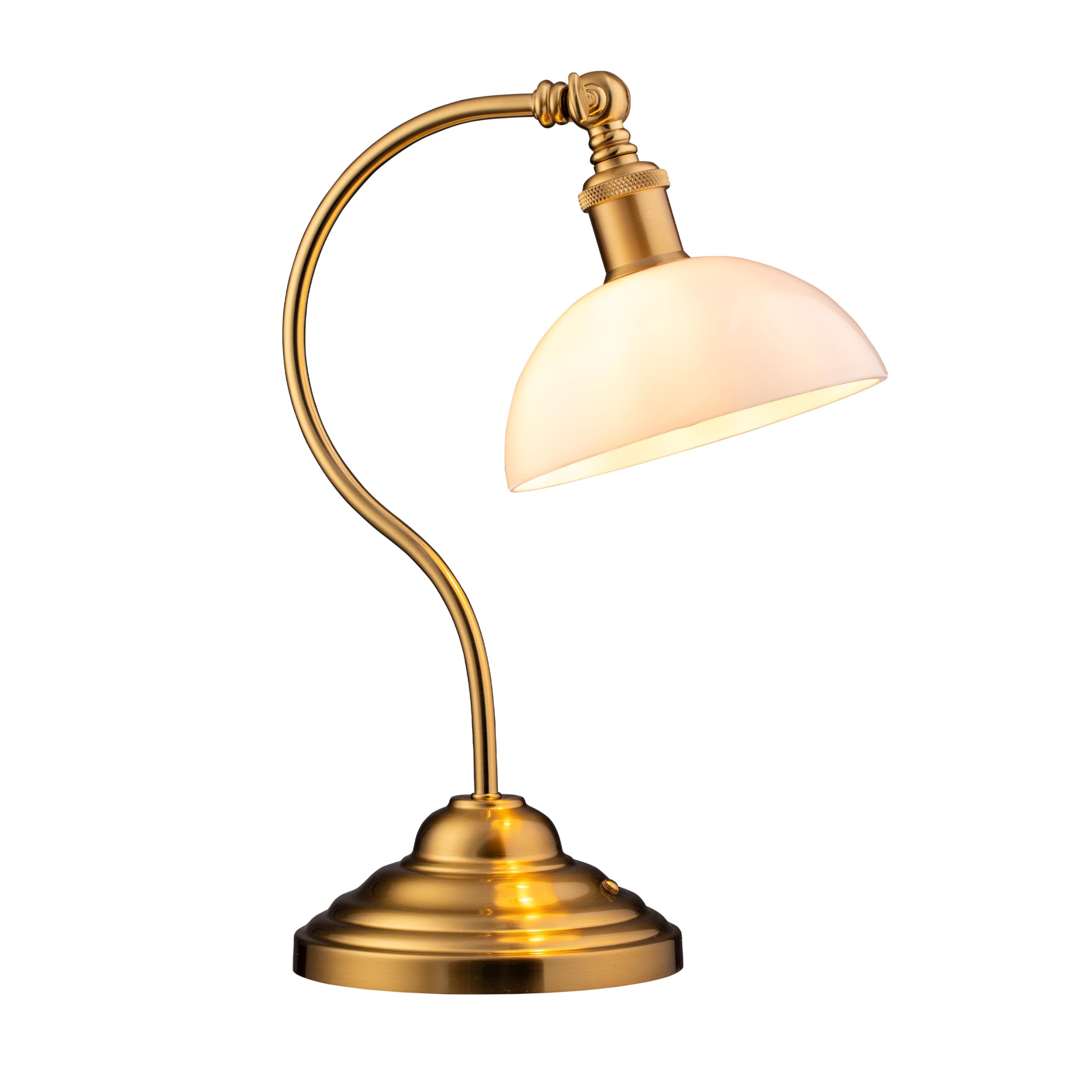 OBright Cordless LED Table Lamp, 3-Level Dimming, Rechargeable, 6.5x6x12.6 inches, Antique Brass-White Glass, Model OB-TL23