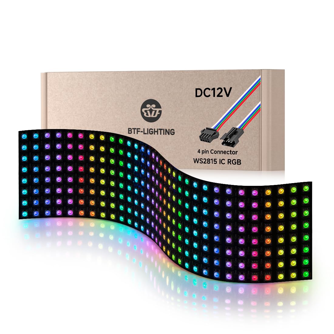 Btf-Lighting Dc12V 4Pin Ws2815(Upgraded Ws2812B) Dual Signal Ic Rgb 5050Smd Individually Addressable 8X32 256 Pixels Led Matrix Flexible Fpcb Full Color Display Light Ip30(No Adapter Or Controller)