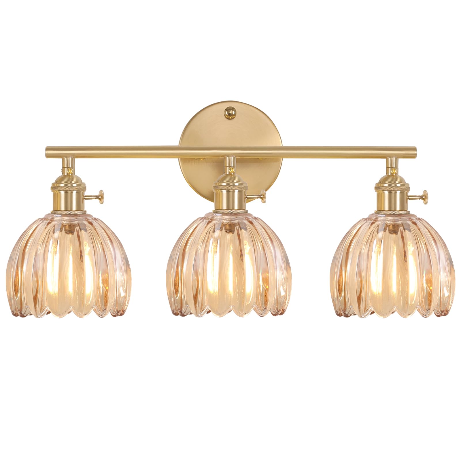 Shenmoyl Bathroom Light Fixtures  3-Light Brass Vanity wall Light Over Mirror with Amber Tulip Glass Shade for Bedroom Living Room (Bulb Not Included)