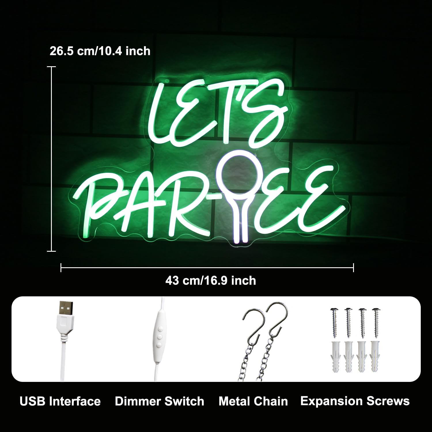 Kullneon Let'S Par Tee Neon Sign Golf Neon Signs For Wall Decor Green White Led Golf Ball Neon Light Dimmable Hanging Wall Sign Neon Lights Signs For Golf Club Bedroom Man Cave Party Decor