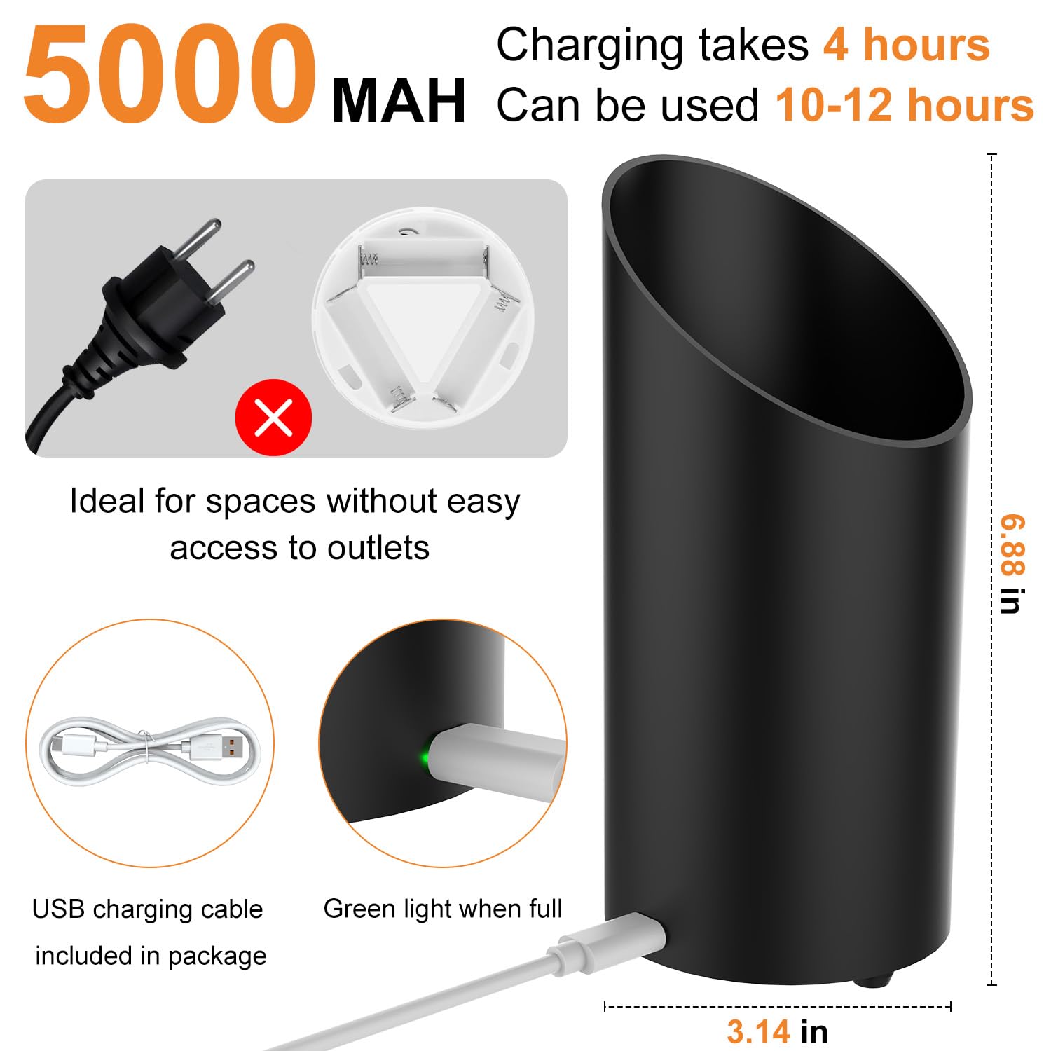 Rechargeable Indoor Up Lights Portable Floor Can Lights with Spotlight Function Remote Control Timer 3 Color Temperatures 5000mA