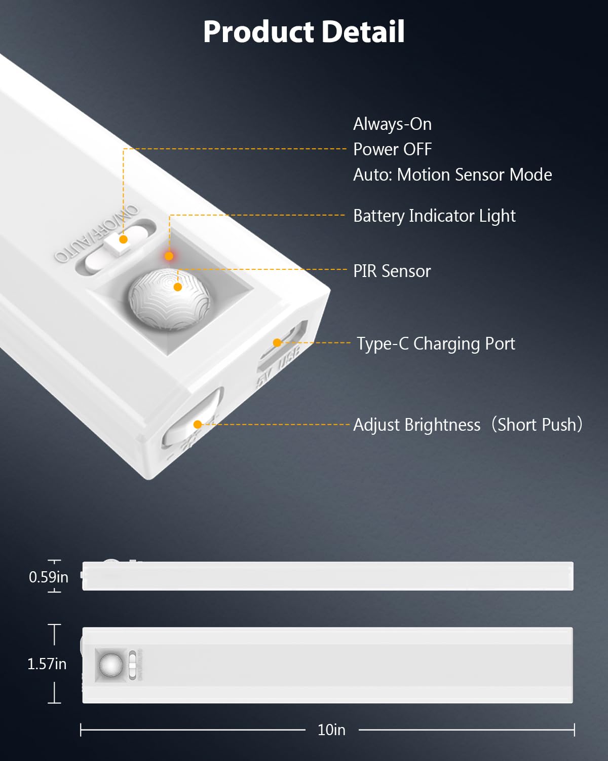 10  Under Cabinet Lighting  68Leds Motion Sensor Light Indoor  Rechargeable Battery Magnetic Closet Light  Wireless Under Counter Lights For Kitchen  Stairs  2-Pack Daylight