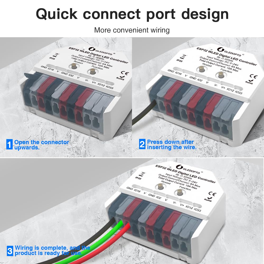 Sogledwow GLEDOPTO ESP32 Mini LED Controller DC 5-24V RGB IC Model GL-C-309WL for Addressable Strip Lights
