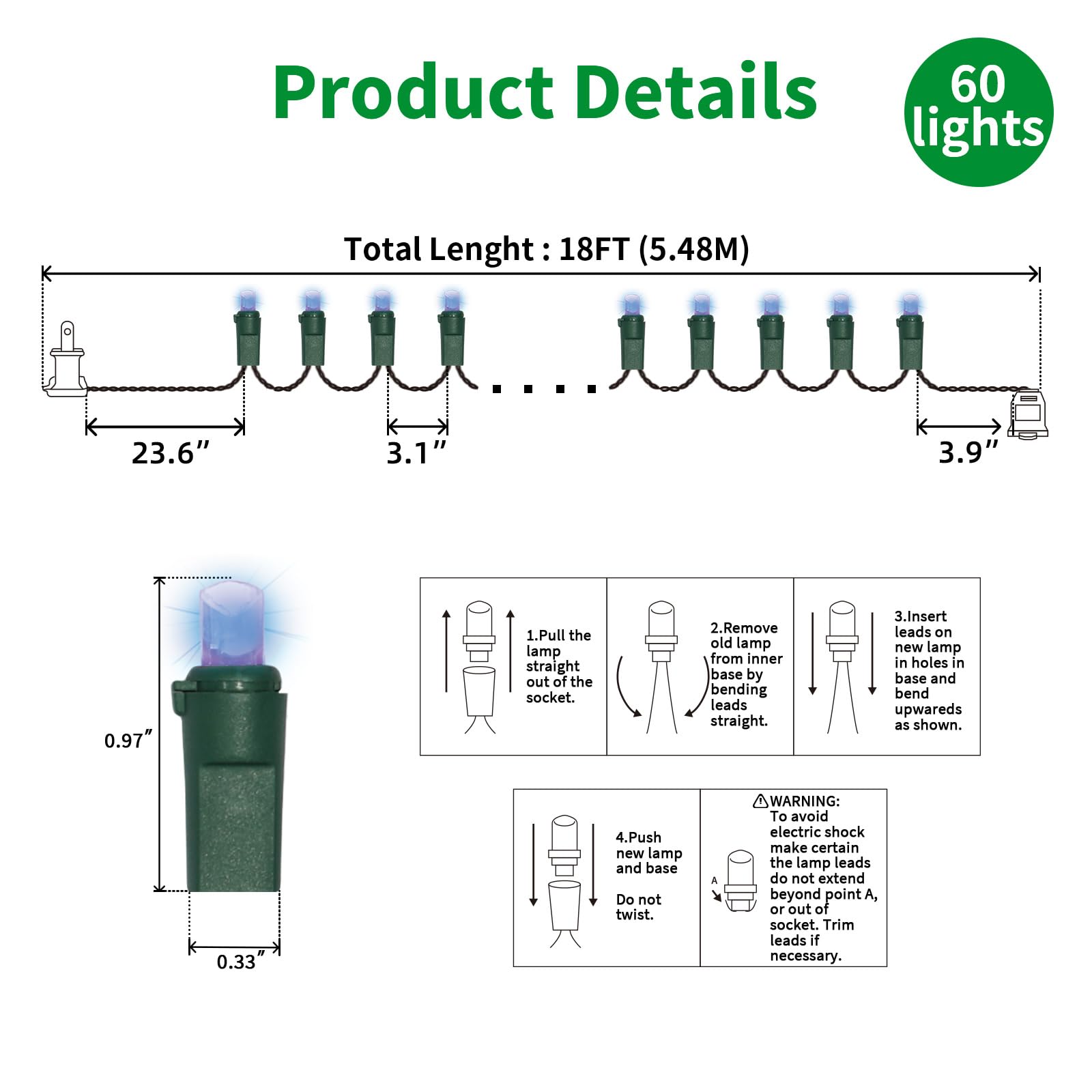 Lamphome 60 Count Blue - String Lights - Led Christmas Lights, Mini Led Lights For Indoor Outdoor Home Holiday Party Wedding Independence Day Decoration