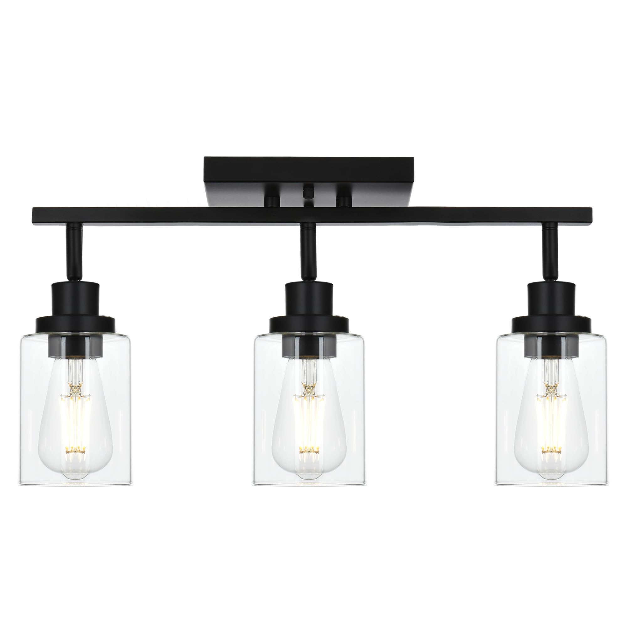 Wanluce 3-Light Black Track Lighting Kit, Rotatable Spotlight with Clear Glass Shade, Model 16450SP-3BL for Kitchen and Bathroom