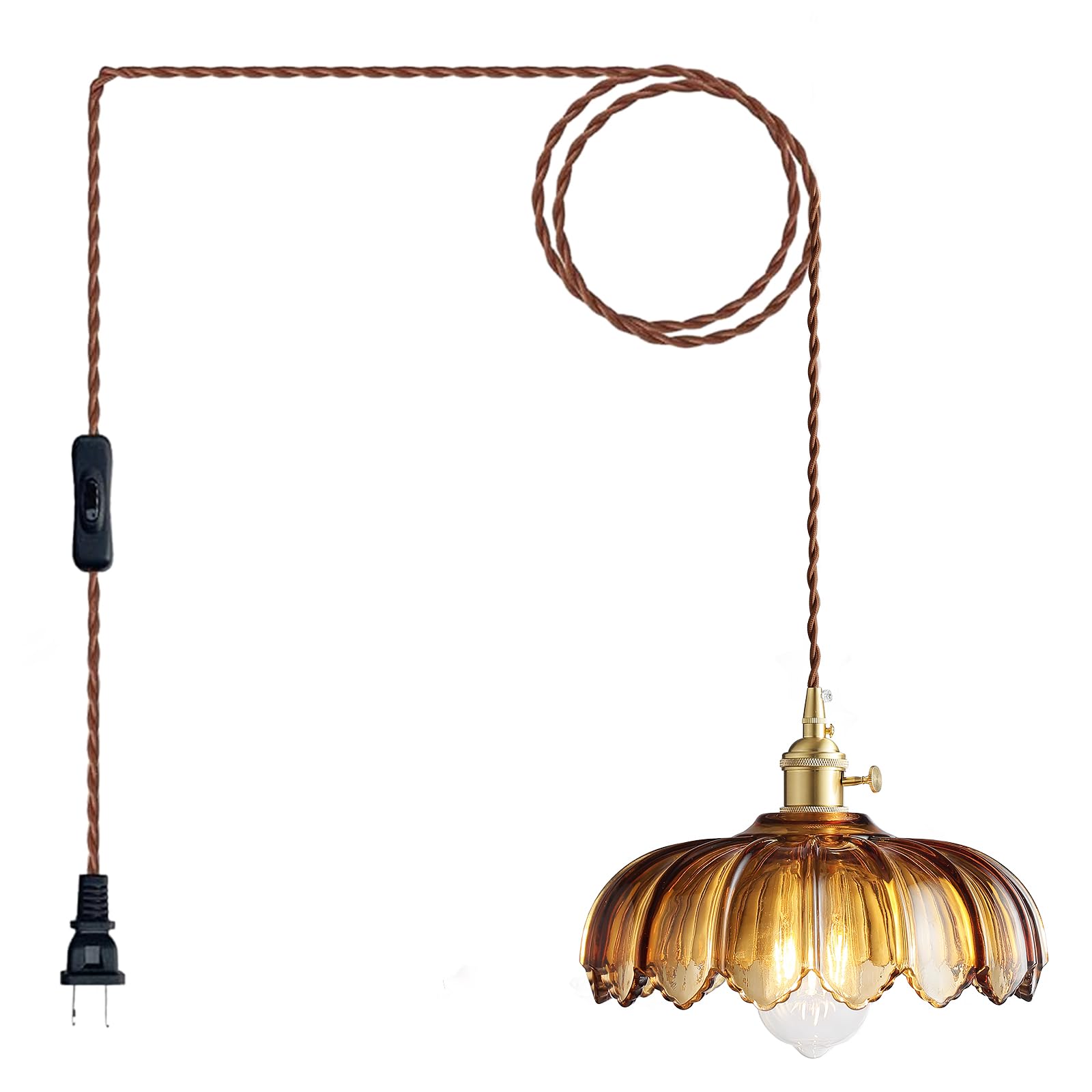 XZHGCEE Hanging Lamp Plug in Pendant Light: Amber Glass Hanging Lamp Plug in, 14.7ft Swag Lamp Cord with On/Off Switch for Kitch