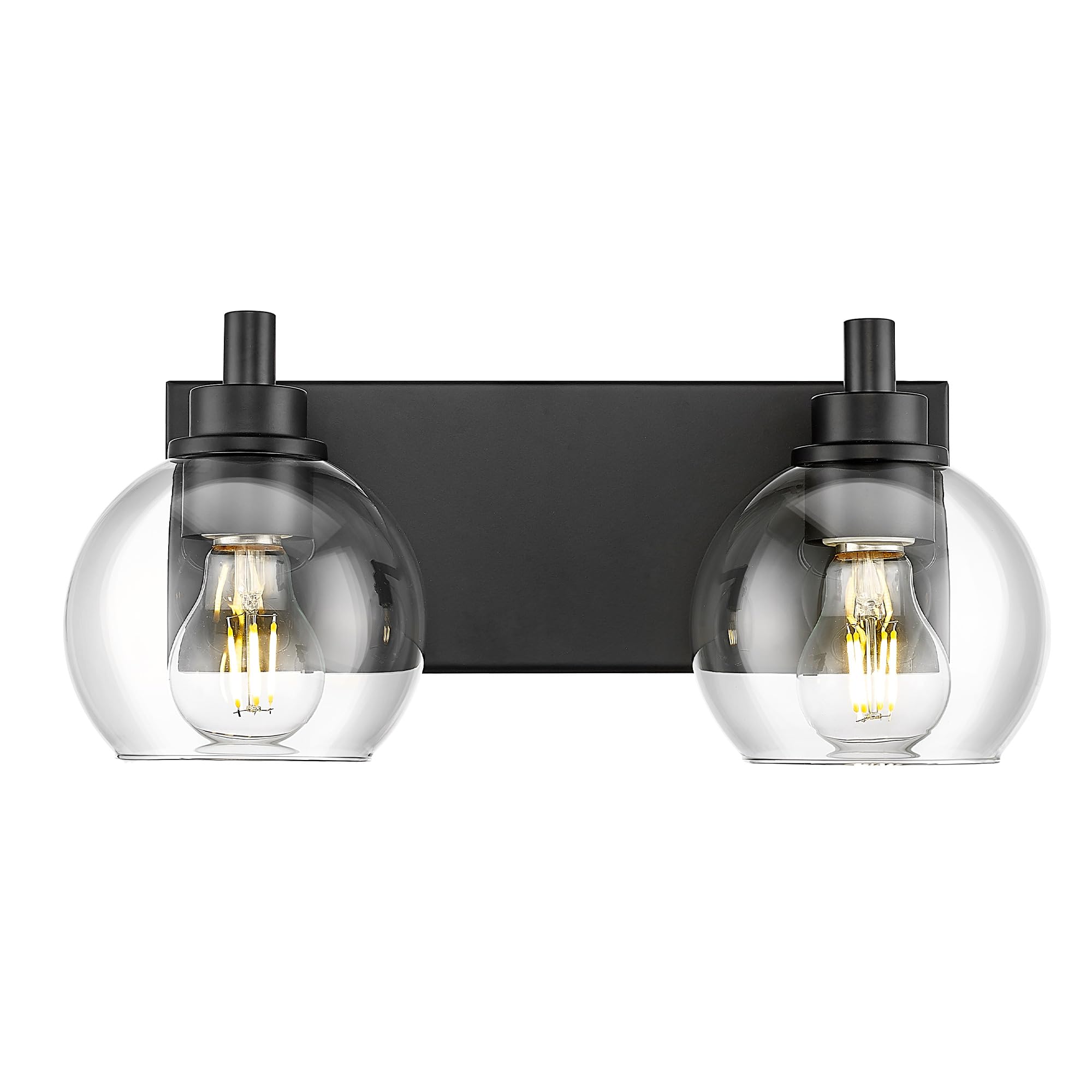 Metwet Bathroom Light Fixtures, 2 Light Matte Black Vanity Light, Modern Wall Sconces With Clear Glass Globe Shade, Bathroom Wal