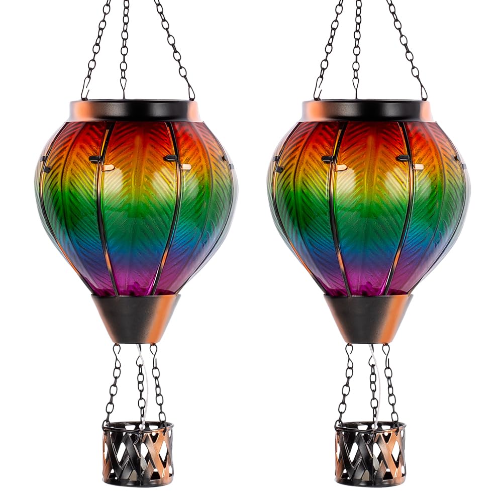 Starsoul Colorful Hot Air Balloon Solar Lantern with Flickering Flame Light Glass Solar Hot Air Balloon Lamp Waterproof Hanging 