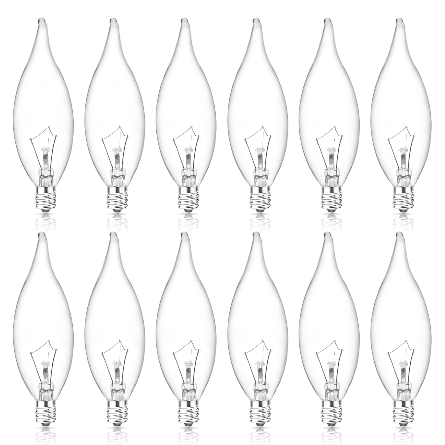 60W Candelabra Light Bulbs, E12 B10 Clear Candle Base Bulb With Warm White 2700K, 600 Lumen Dimmable, 120V Incandescent Chandeli