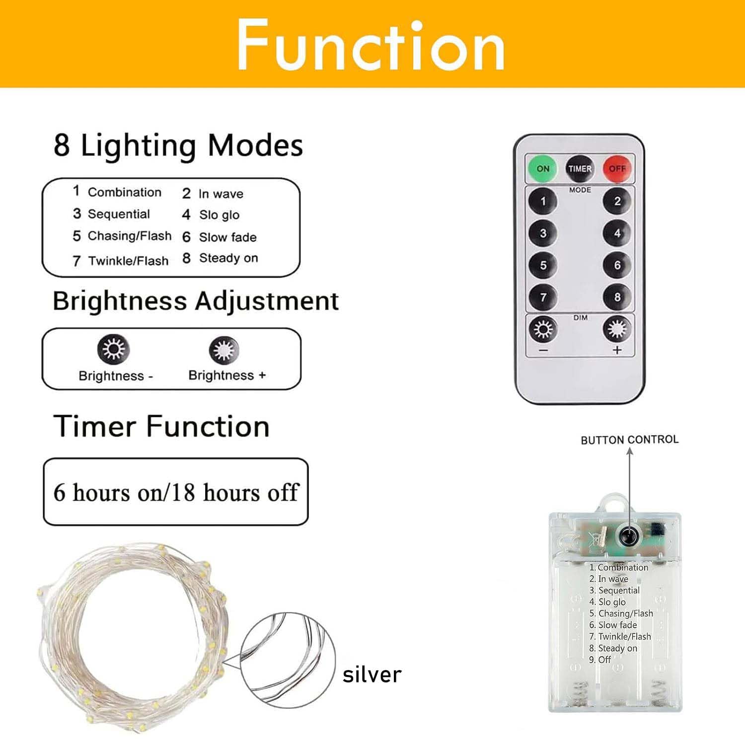 YIQU 4 Pack Fairy Lights, 26 FT 80 LED String Lights, Battery Operated, Remote Control Timer, Cool White, Model silver80-4pk