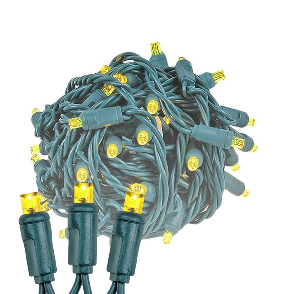 Novelty Lights 25ft 50 LED Yellow Christmas Lights, Green Wire, Dimmable, IP55, UL Listed, Connectable