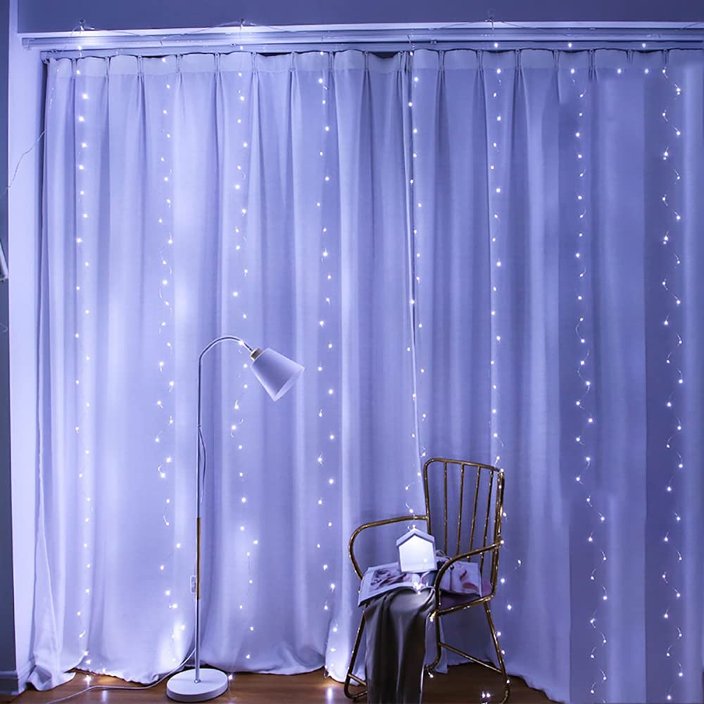 White Curtain Lights For Bedroom,7.9Ftx5.9Ft 144 Led Waterproof Usb Powered Twinkle String Lights Wall Copper Fairy Lights With Control & 8 Modes For Room Window Halloween Decorations