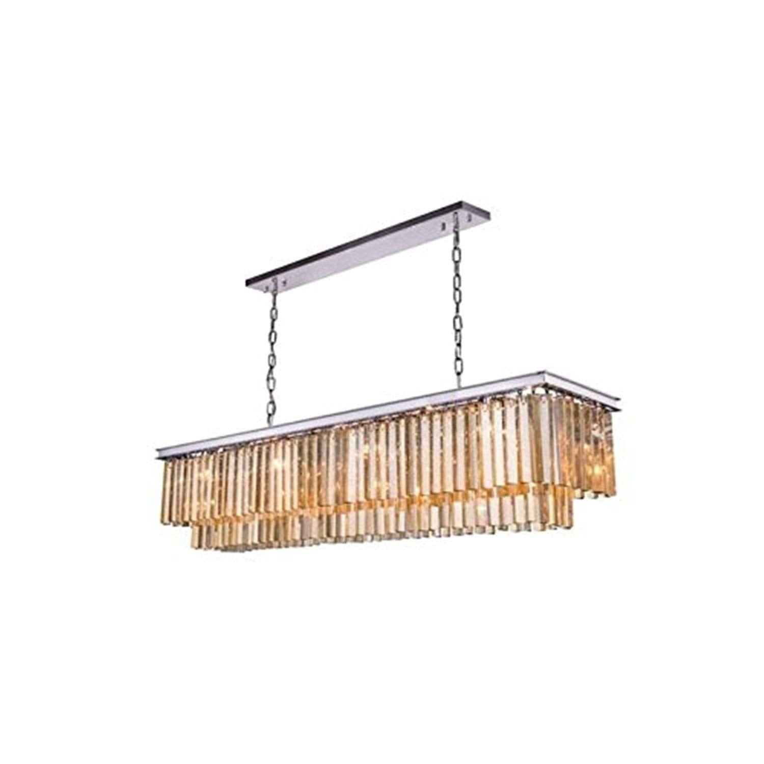 Elegant Lighting Sydney Collection 16-Light Pendant Lamp with Royal Cut Golden Teak Crystals, Polished Nickel Finish