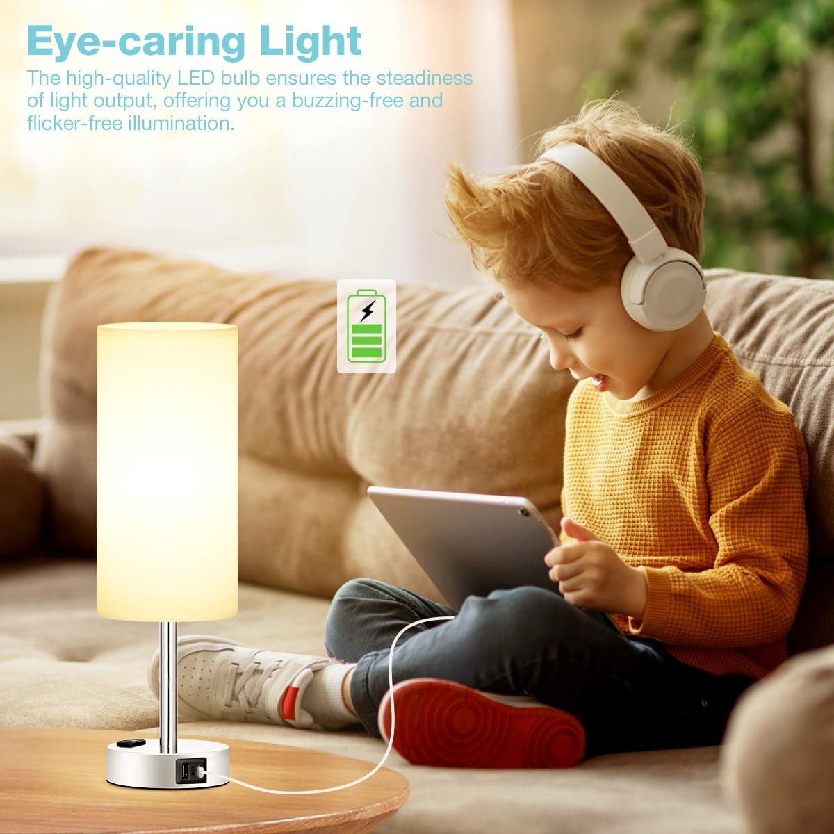 Fenmzee White Touch Bedroom Table Lamp - 3 Way Dimmable Bedside Lamp Usb C A Charging Ports And Ac Outlet, Small Lamp Nightstand
