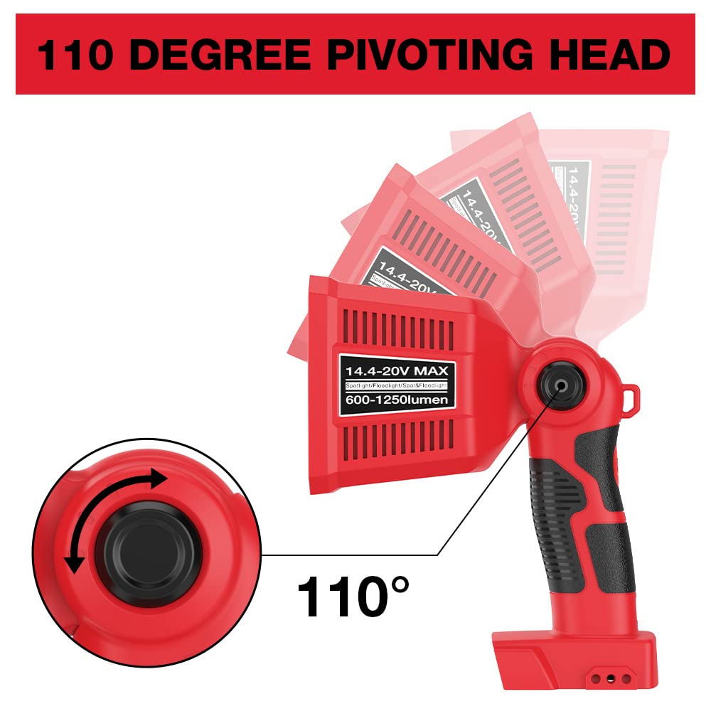 Dteztech 18W Flashlight For Milwaukee M18 - 1250Lm Usb Work Light With 110° Pivoting Head