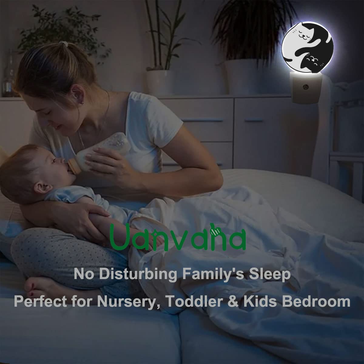 Uanvaha Tai Chi Cat Nightlight Two Black White Cats Kitten Night Lights Plug Into Wall Dusk To Dawn Sensor Round Night Light For