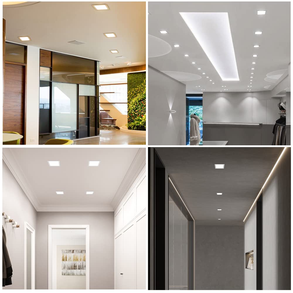 Qibang Square Led Recessed Lighting 6 Inch Dimmable With Junction Box,3Cct 3000K-4000K-6000K,1100Lm Cri90+ 12W Ultra-Thin Led Re