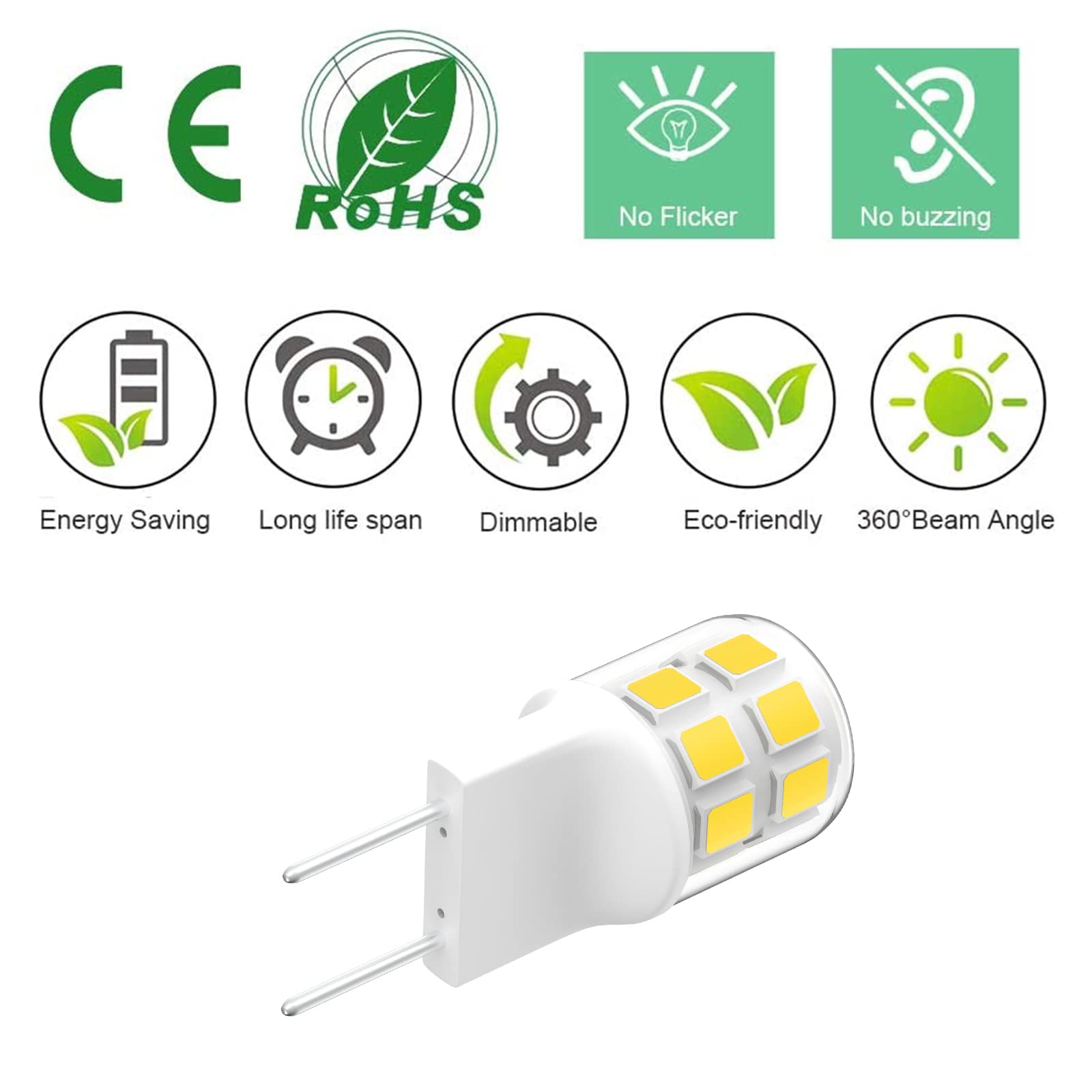 Taiyaloo G8 Dimmable Led Bulb, 20W-25W Halogen Equivalent, Warm White 3000K, 10 Pack, Bi-Pin Base, Cer