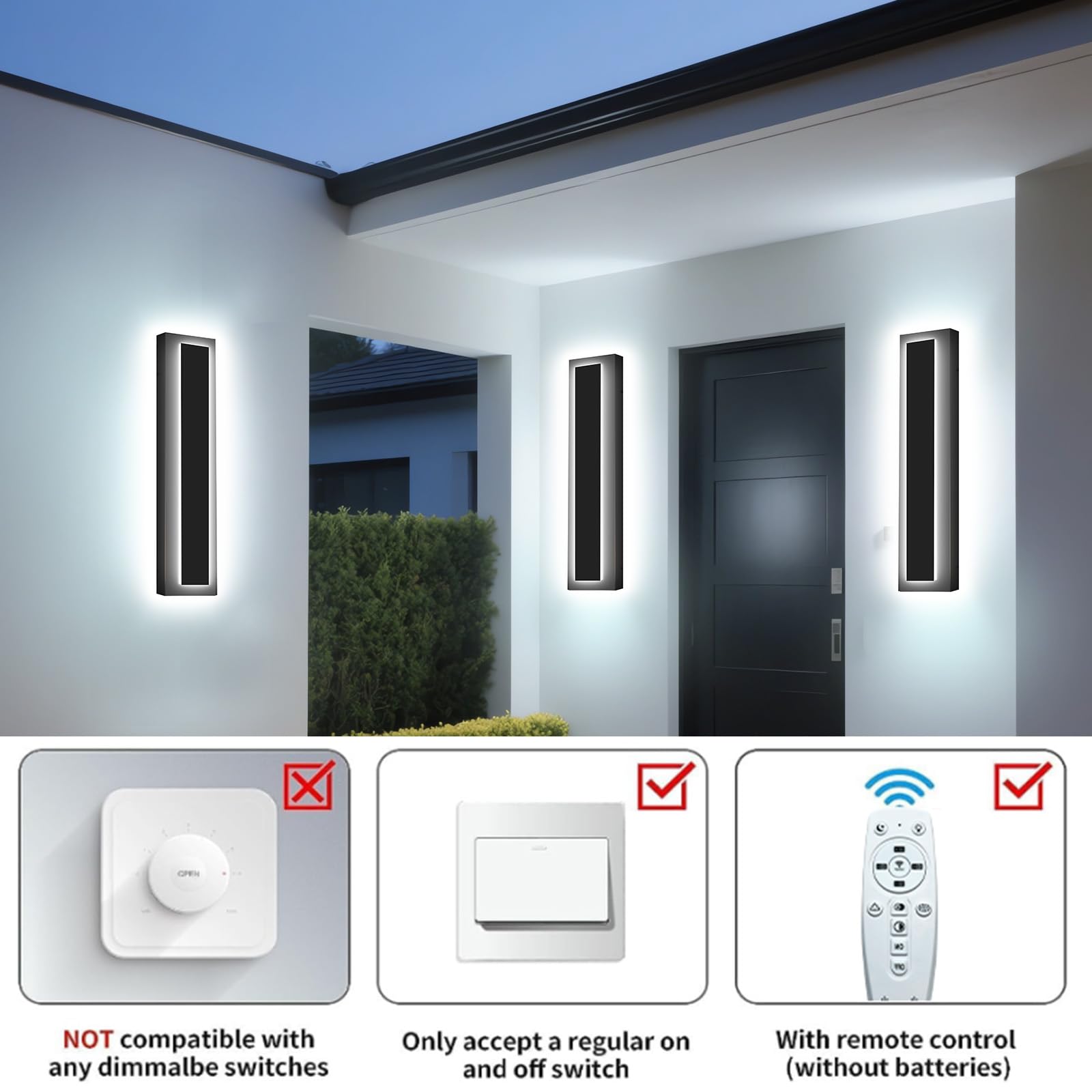 Picico 12In Modern Led Outdoor Wall Lights  Dimmable Black Exterior Wall Sconce Lighting Fixtures  Rectangular Mini Outdoor Garage Lights  360 Beam Angle Vertical Outdoor Lights For House Porch
