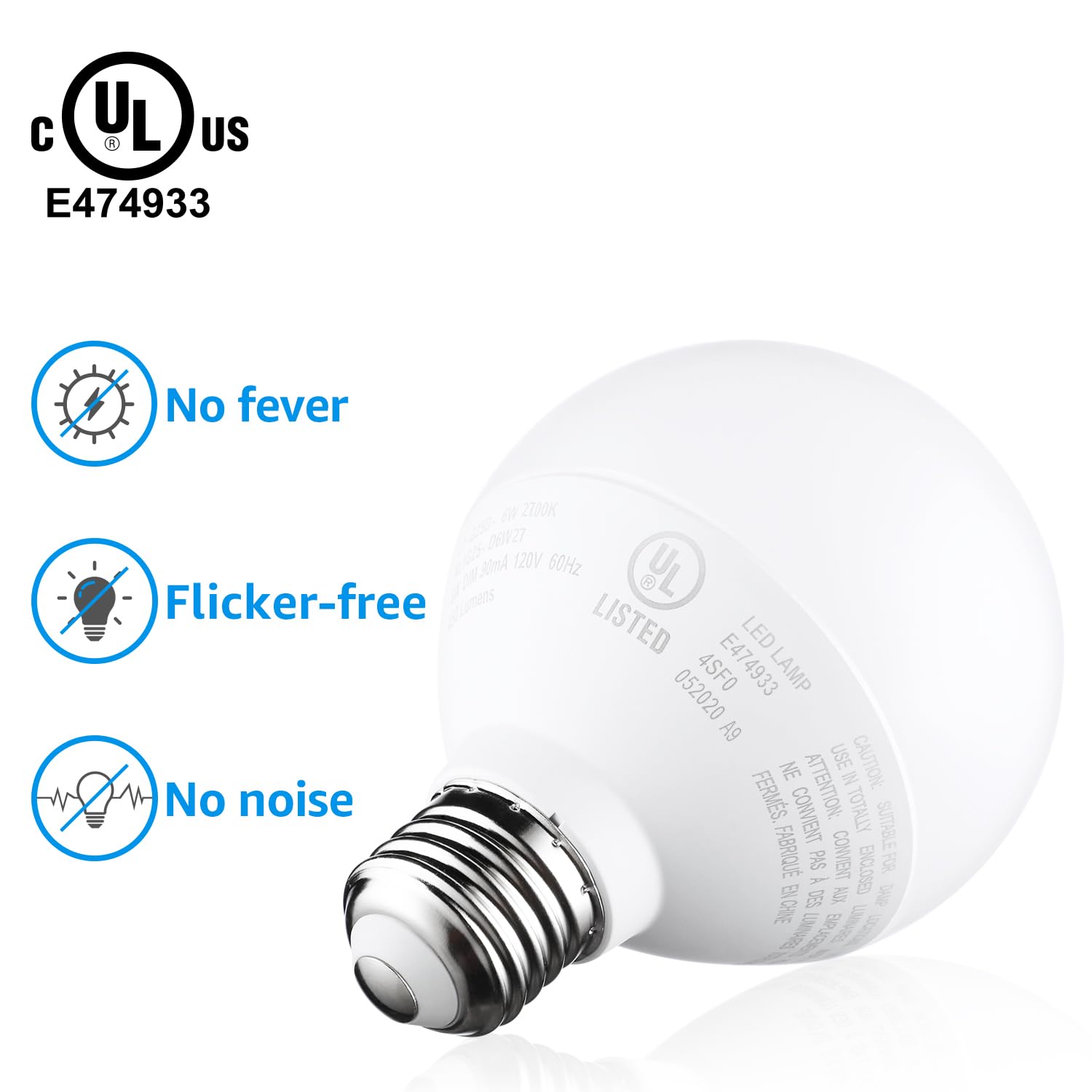 TORCHSTAR G25 LED Vanity Globe Light Bulbs, Dimmable, 6W Equivalent, Soft White 2700K, Pack of 6, E26 Frosted Decorative Bulbs