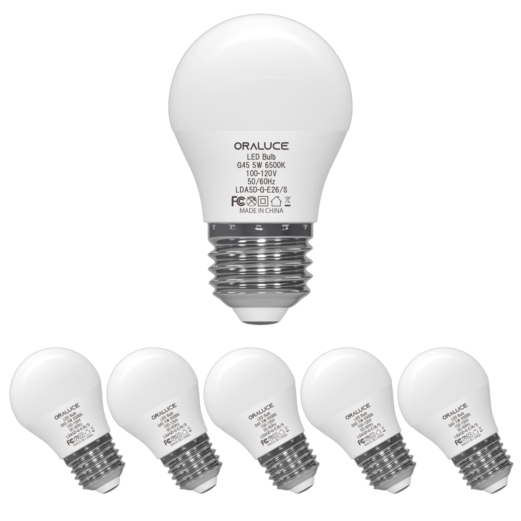 Oraluce A15 Led Bulb 5 Watts Cool White 6500K,40W Equivalent Table Lamp Bulb, E26 Standard Screw Base G45 Shape Small Light Bulb