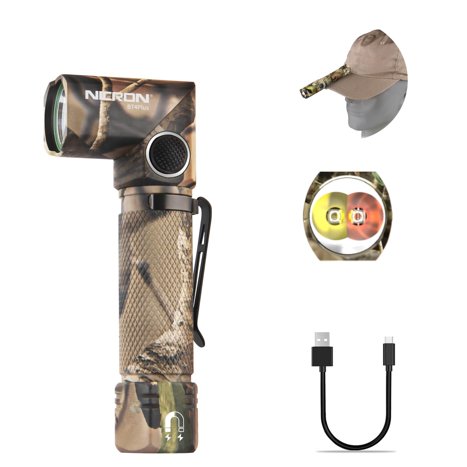 NICRON B74plus White/Red Light Flashlights Rechargeable,High Lumens 90 Degree Magnetic for Handfree,IP65 Waterproof 700 Lumens C