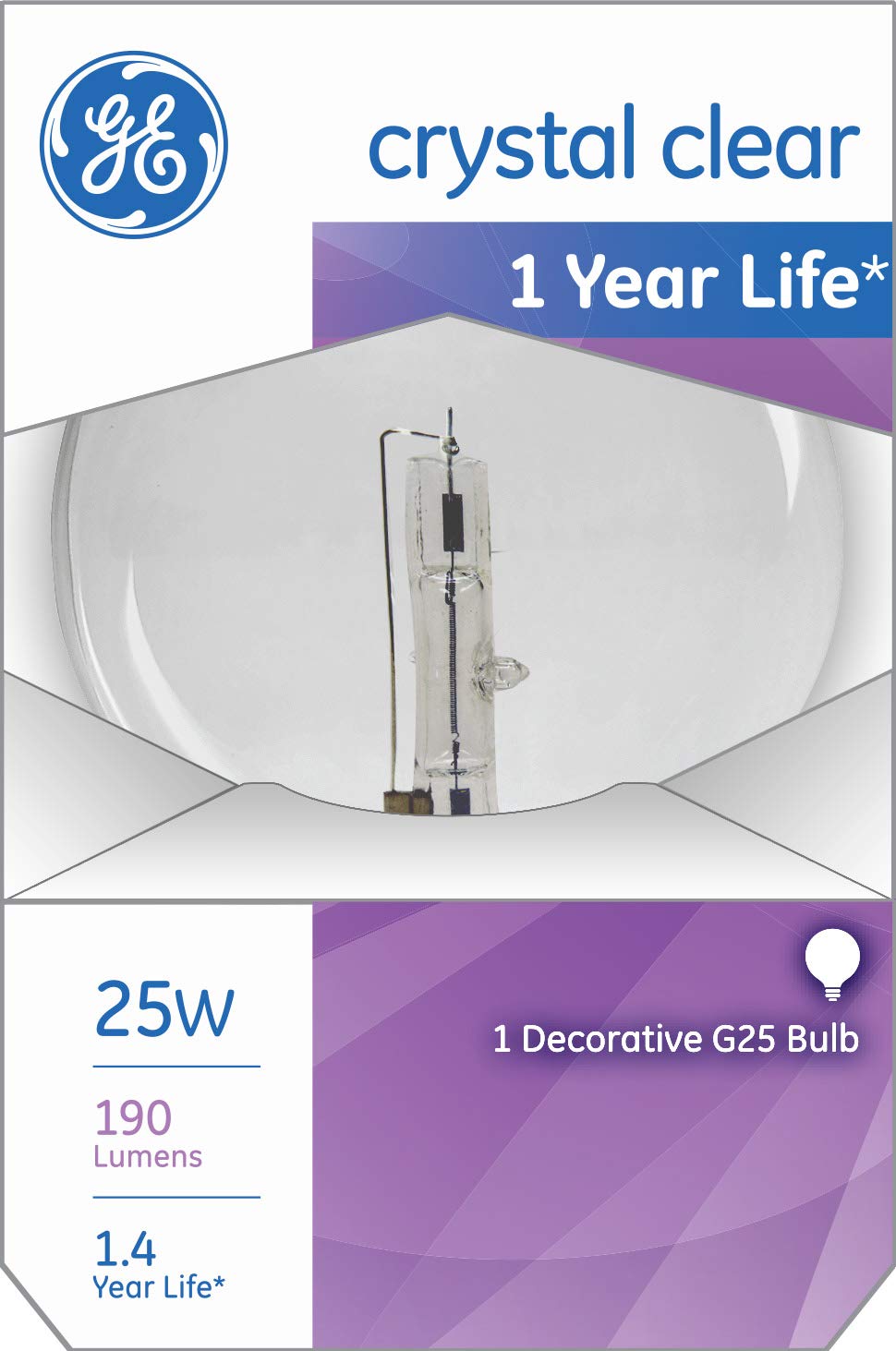 GE Lighting Incandescent G25 Bulbs, Clear Glass, Pack of 6, Model 12983