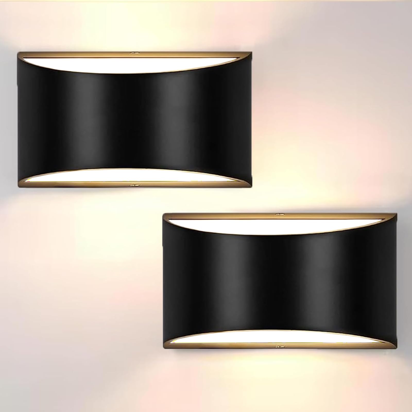 Lightess Wall Sconces Set of 2, Modern LED Hardwired Lamps, 3000K Warm White, Black, Model 9930218