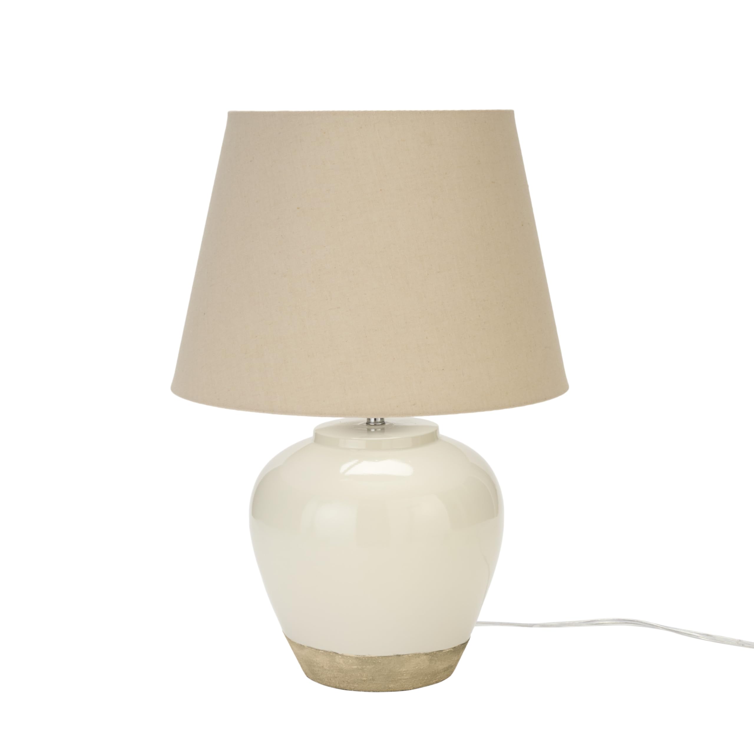 Nourison 20 White/Sand Ceramic Pot Table Lamp for Bedroom, Living Room, Console, Entryway - Farmhouse Style, Single