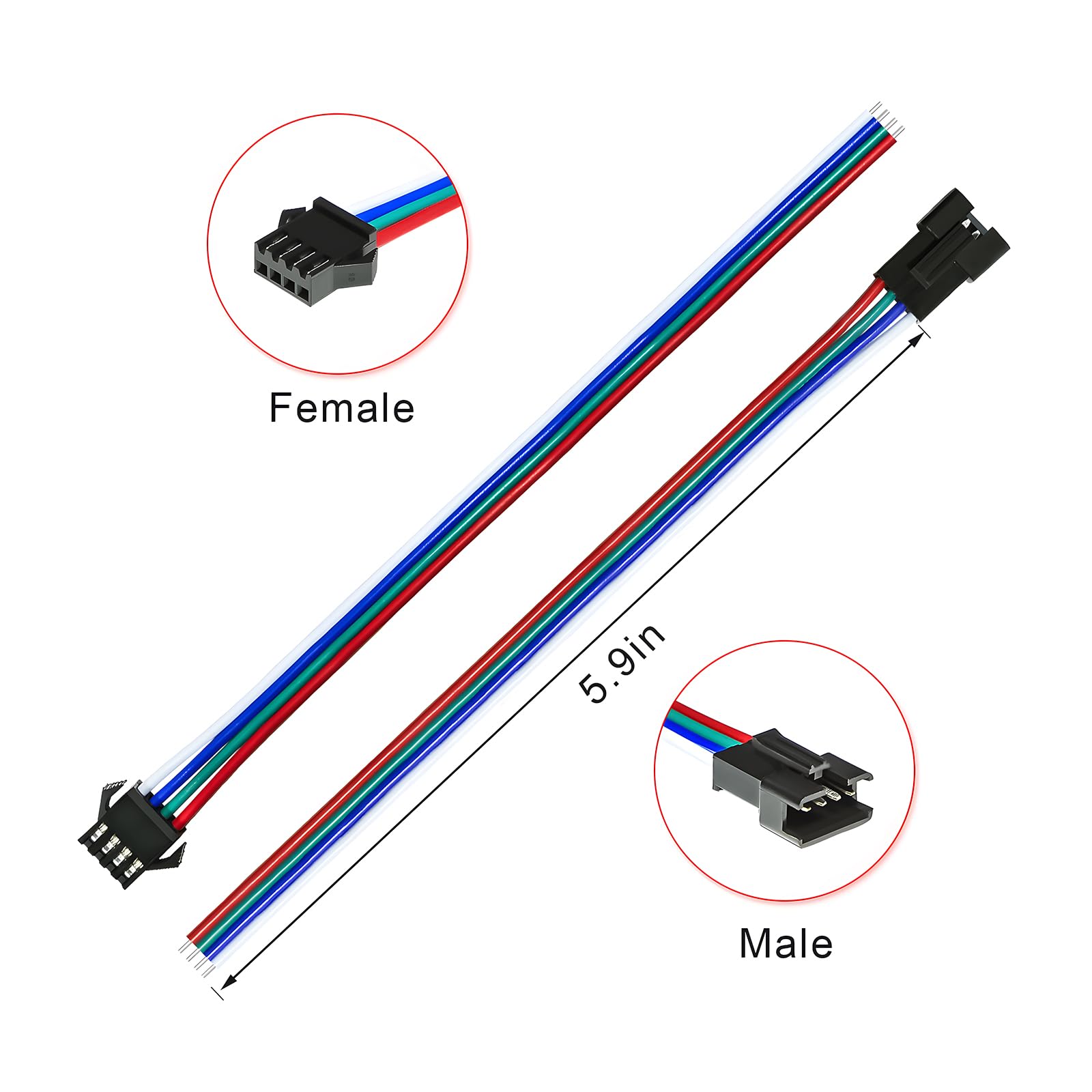 Visdoll 30 Pairs Jst Sm 4 Pin Connectors Female/Male 20Awg Wire 15Cm Cable Led Strip Connector For Led Strip Rgb 5050 3528 Ws2801 Apa02 Ws2813 Ws2815 Ws2801