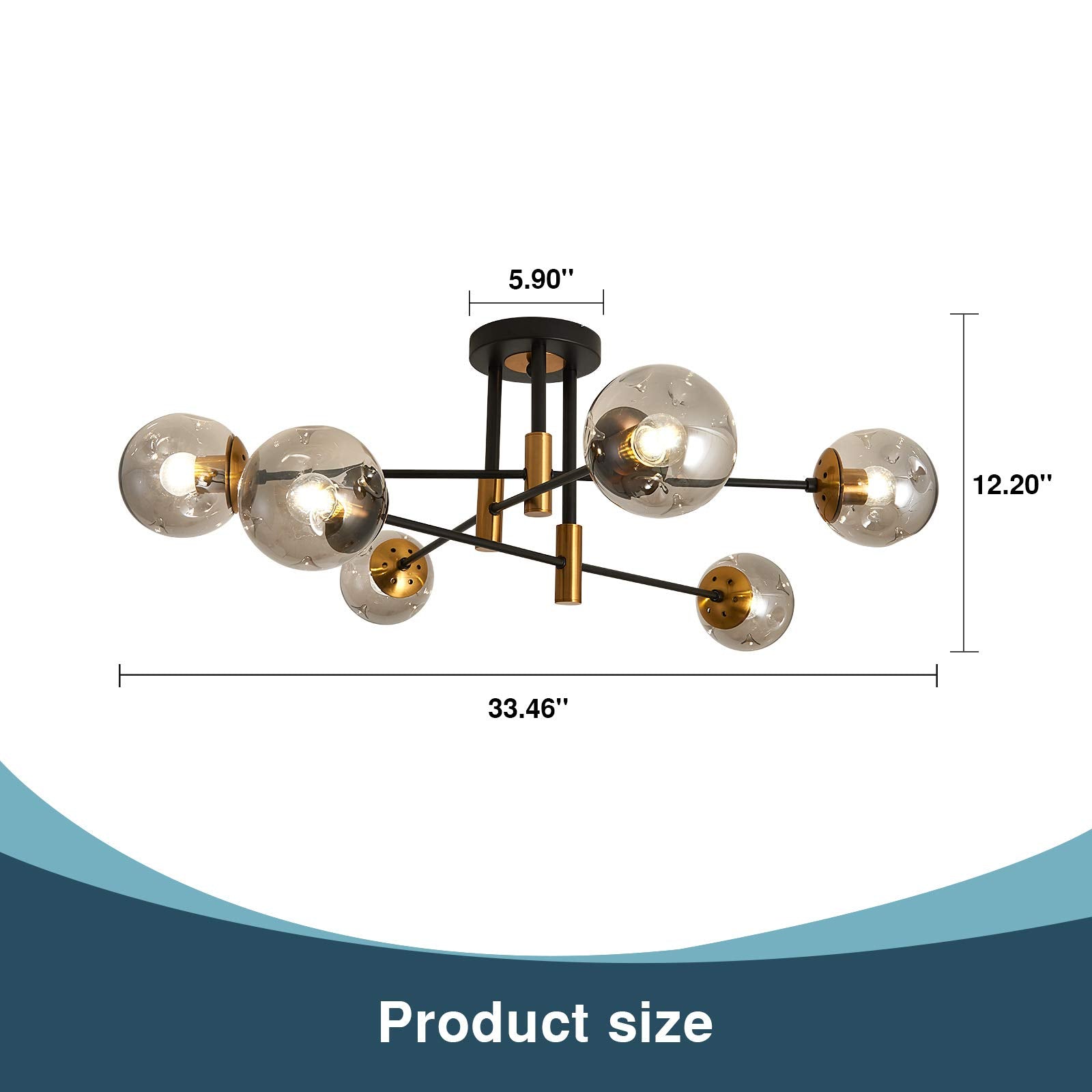 Szxykeji Modern Black Glass Chandelier - 6-Lights Flush Mount Ceiling Light For Dining & Living Room