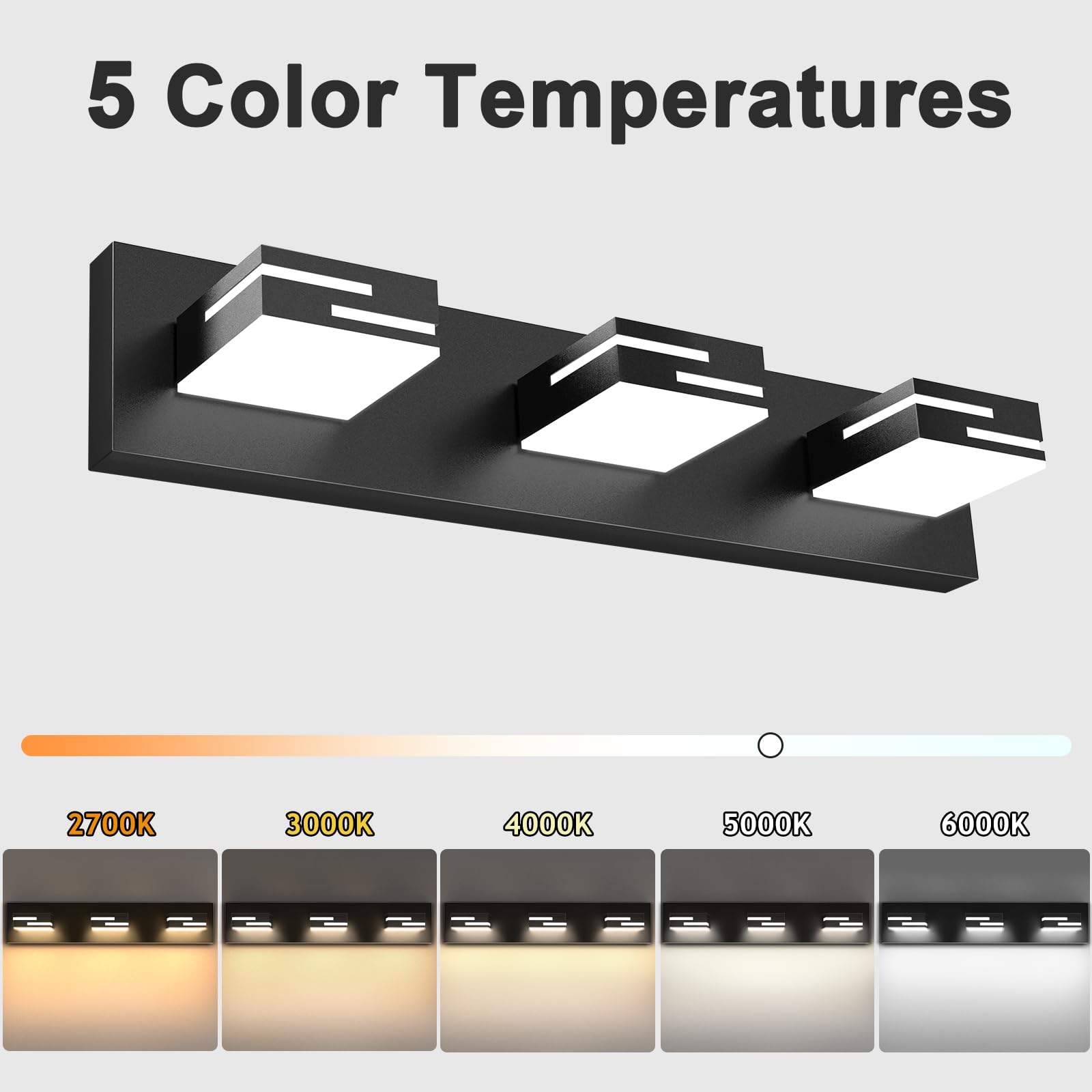 Lkhf Led Modern Bathroom Vanity Light Fixtures 3-Light 5Cct Dimmable Matte Black Vanity Lights For Bathroom Lighting Fixtures Over Mirror  With 350?Rotatable Acrylic Heads  22-Inch