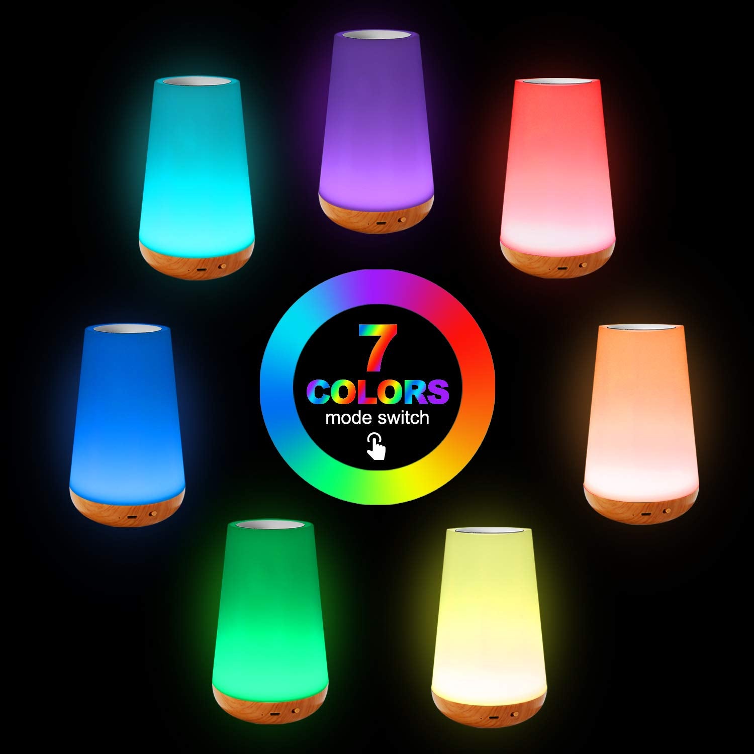 Royfacc Led Night Light Touch Lamp - Rechargeable, Dimmable, Rgb Color Changing For Kids Bedroom