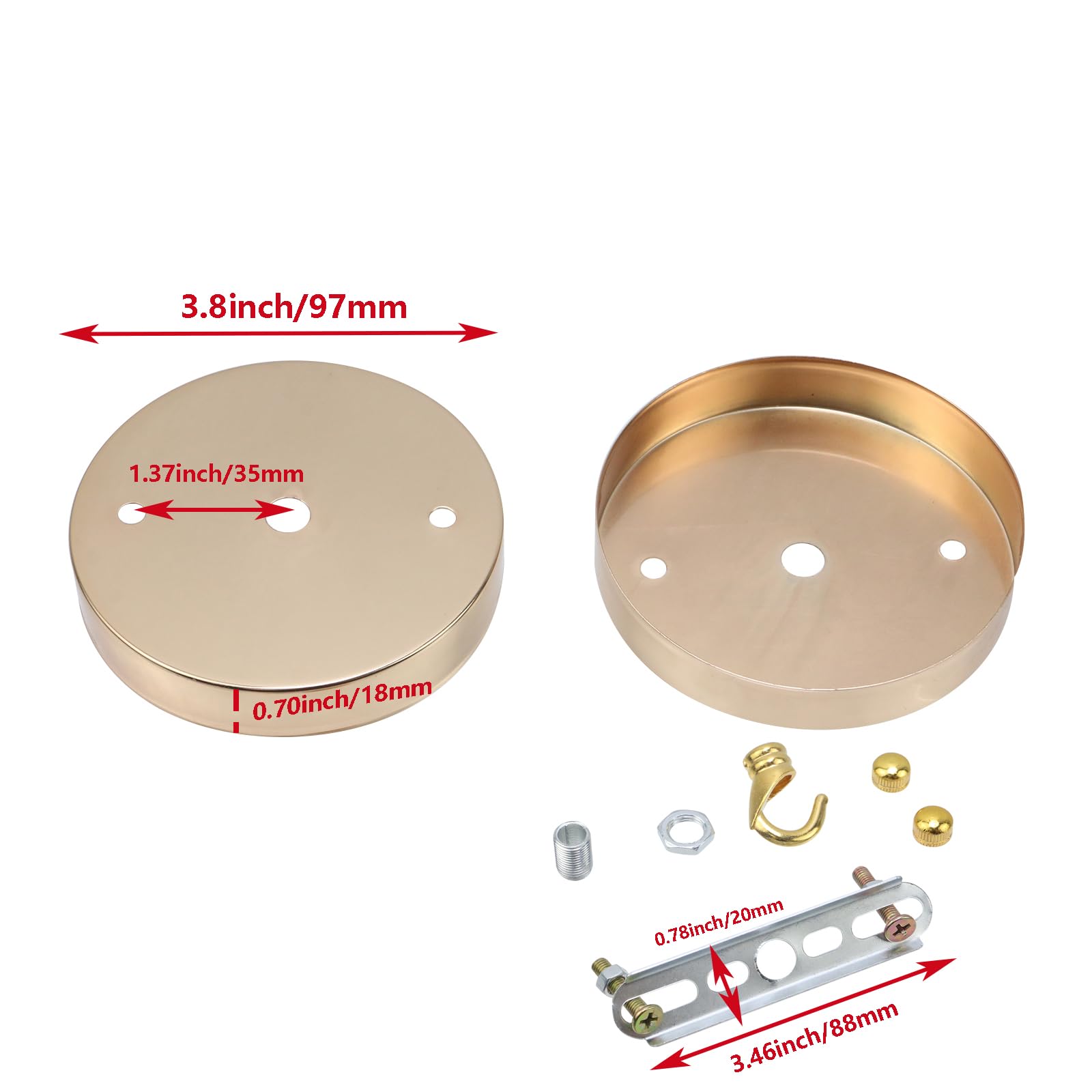 Quluxe 4 Inch Light Canopy Kit, Vintage Chandelier Ceiling Plate With Hook, Retro Pendant Light Canopy Kit With All Mounting Hardware For Pendant Light Or Chandelier- Rose Gold (Pack Of 3)