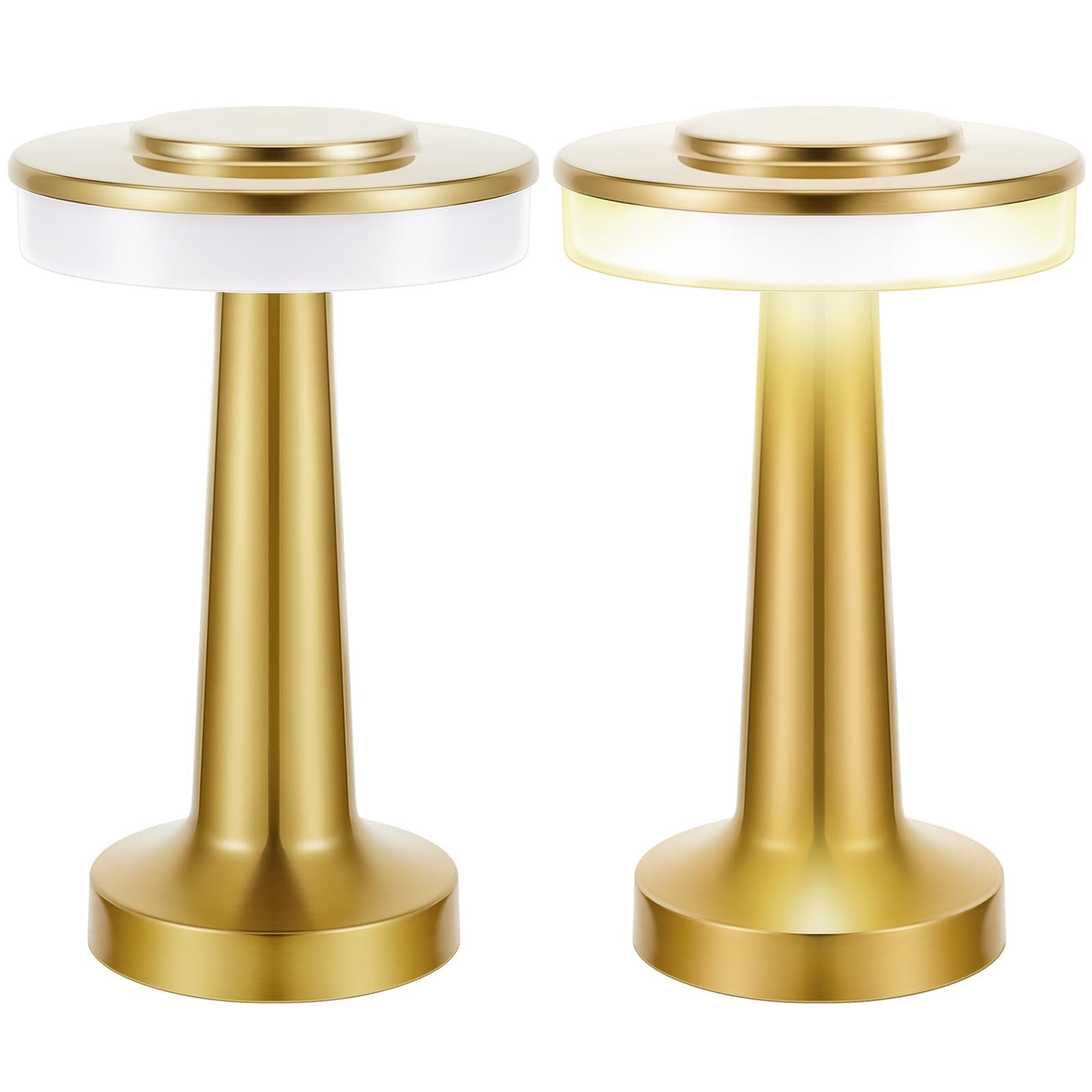 Riakrum LED Portable Metal Table Lamp, Touch Sensor, 3 Color Dimming, Rechargeable, Cordless, Gold