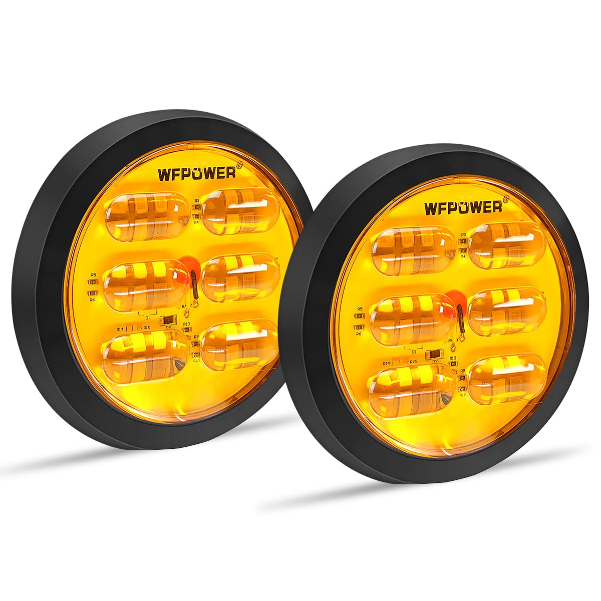 Wfpower 2Pcs 4'' Round Amber Tail Lights, 36 Led Ip67 Waterproof Trailer Lights Turn Signal Light Reverse Backup Flush Mount Tra